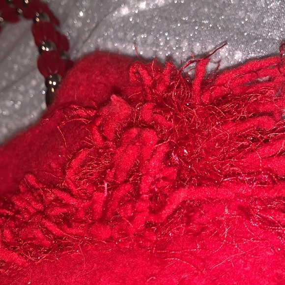 Custom Red Felt Small Purse with Glitter Yarn Trim and Red/Silver Bead Handle - Picture 8 of 8